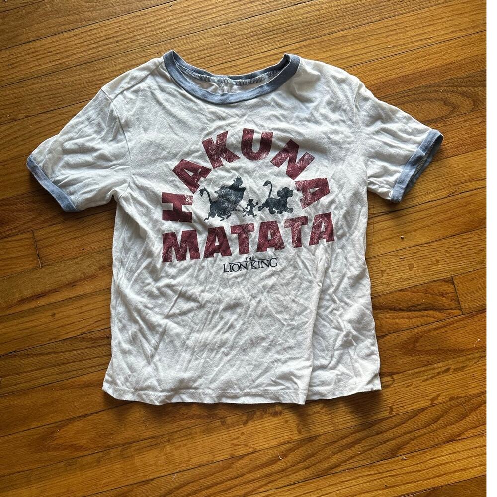Disney Lion King Hakuna Matata Ringer Tee S White Blue Vintage Graphic Shirt